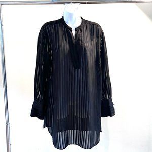 Malene Birger Sheer Black Stripe Silk Blend Long Sleeve Tunic Size Small